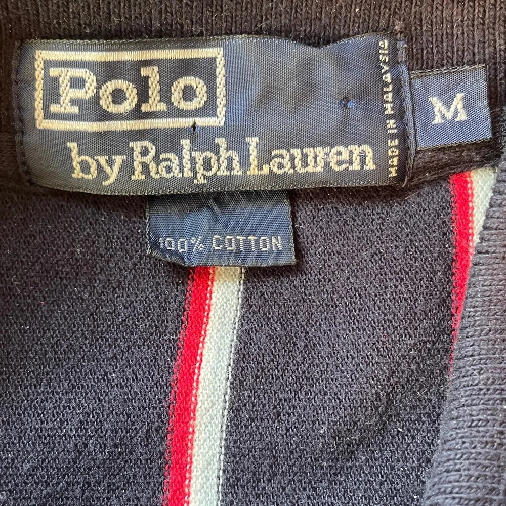 Polo‎ Ralph Lauren Navy White & Red Vertical Stripe Cotton Polo Size Medium